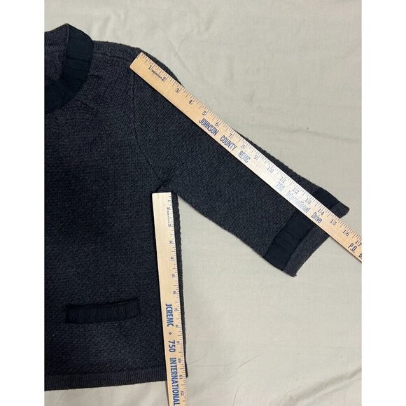 Ann Taylor Merino Wool Women's Medium Cardigan Sweater Ruffled Trim Bow Luxury - Picture 9 of 12